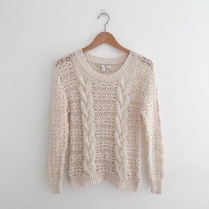 LC Lauren Conrad Open Knit Cream Sweater Cable Knit Pullover Size XS